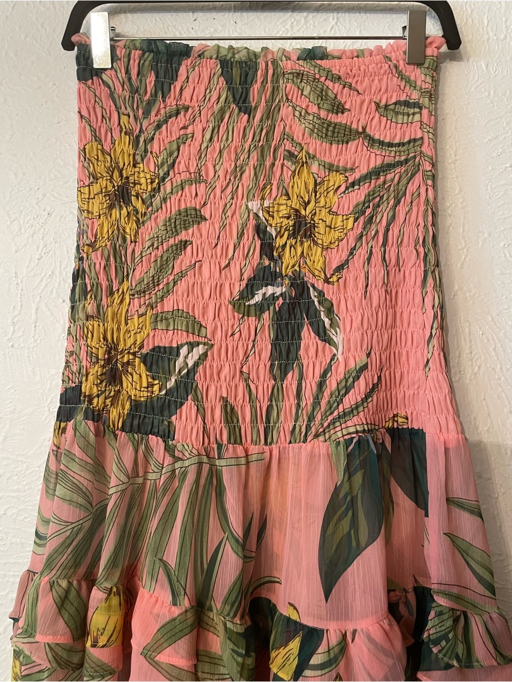 Luxxel Pink Tropical Floral Ruffled Tiered Maxi Print Skirt Small - Picture 3 of 6